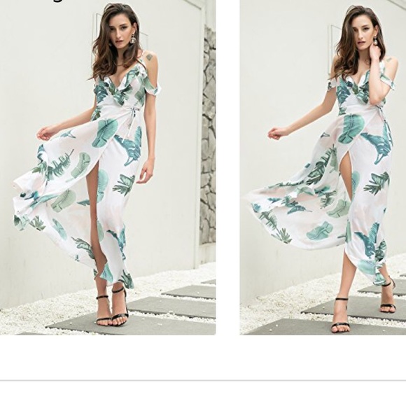 Bohemian Off Shoulder Floral Print Split Maxi Dres - Picture 8 of 8